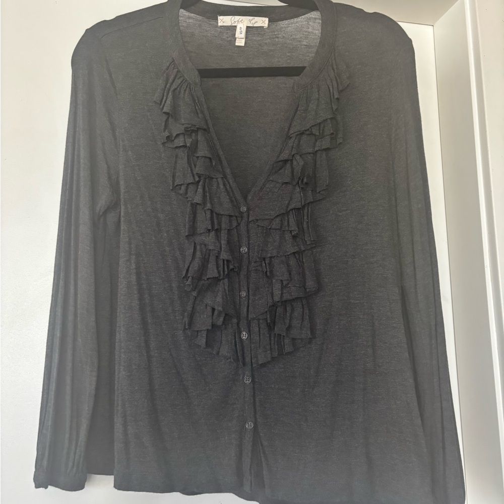 Soft Joie Black Ruffled Long Sleeve Blouse